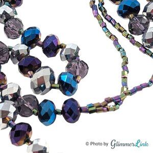 Long Purple Blue Peacock Faceted Bead Station Necklace